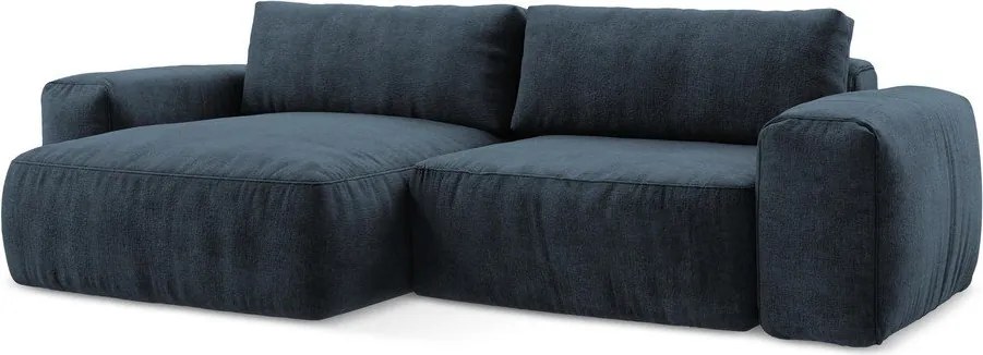Ciemnoniebieski rozkładany narożnik z tkaniny szenilowej (lewostronny/z szezlongiem) Kuki – Makamii