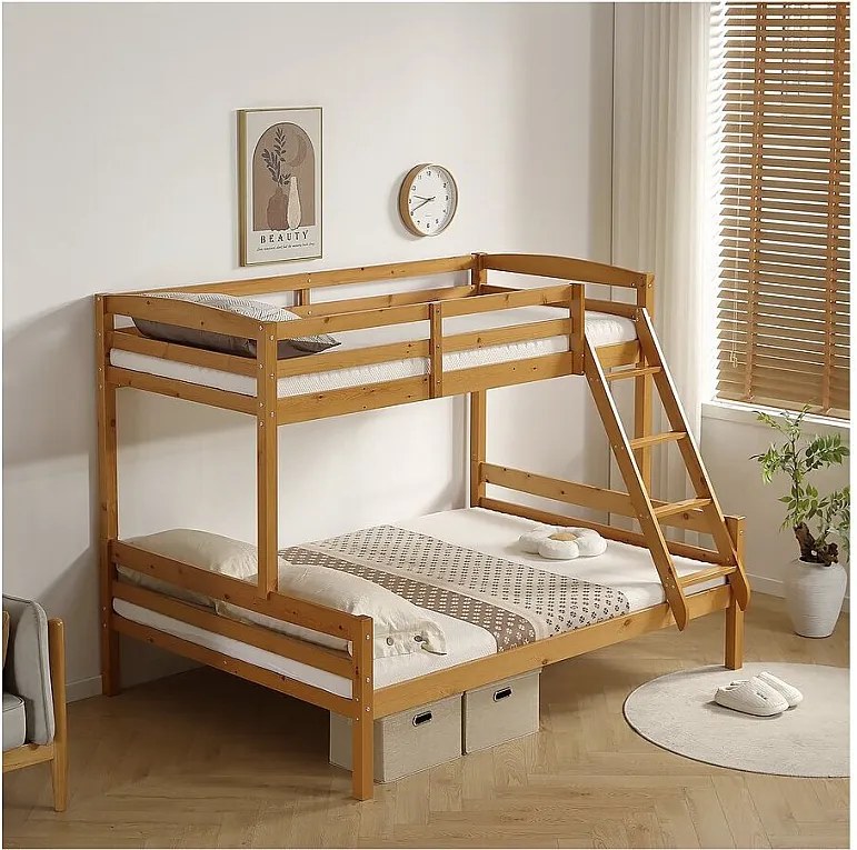 Drewniane łóżko piętrowe "Léa" - 140/90 x 190 cm - Brąz