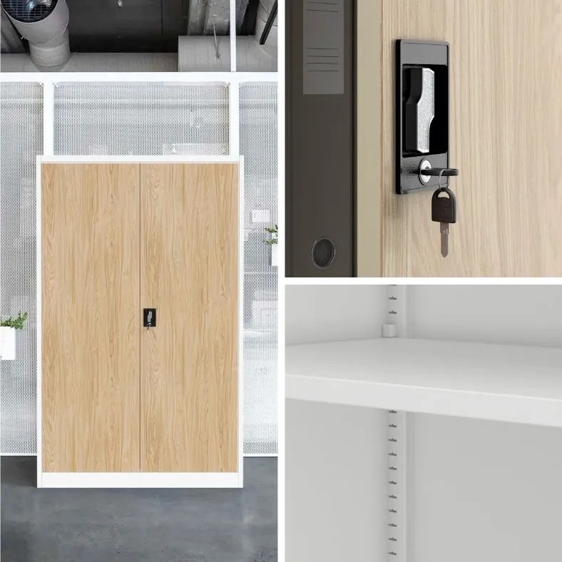 Szafa biurowa na akta szeroka Eco Design Jan II, 115x40x185 cm, biały/dąb sonoma