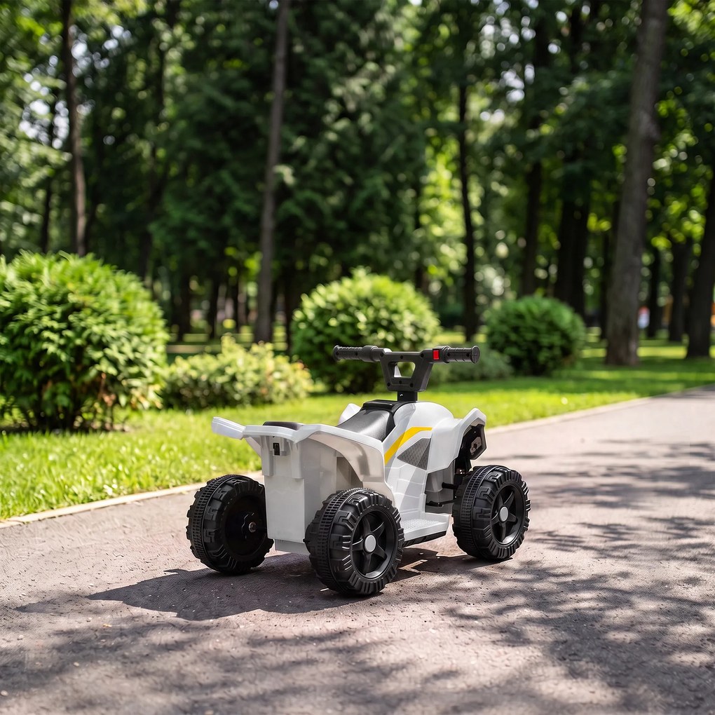 AIYAPLAY Elektryczny quad dziecięcy 6V z akumulatorem litowym, funkcja jazdy do przodu, sterowanie przyciskiem na kierownicy 1,5–2 lata Biały | Aosom PL