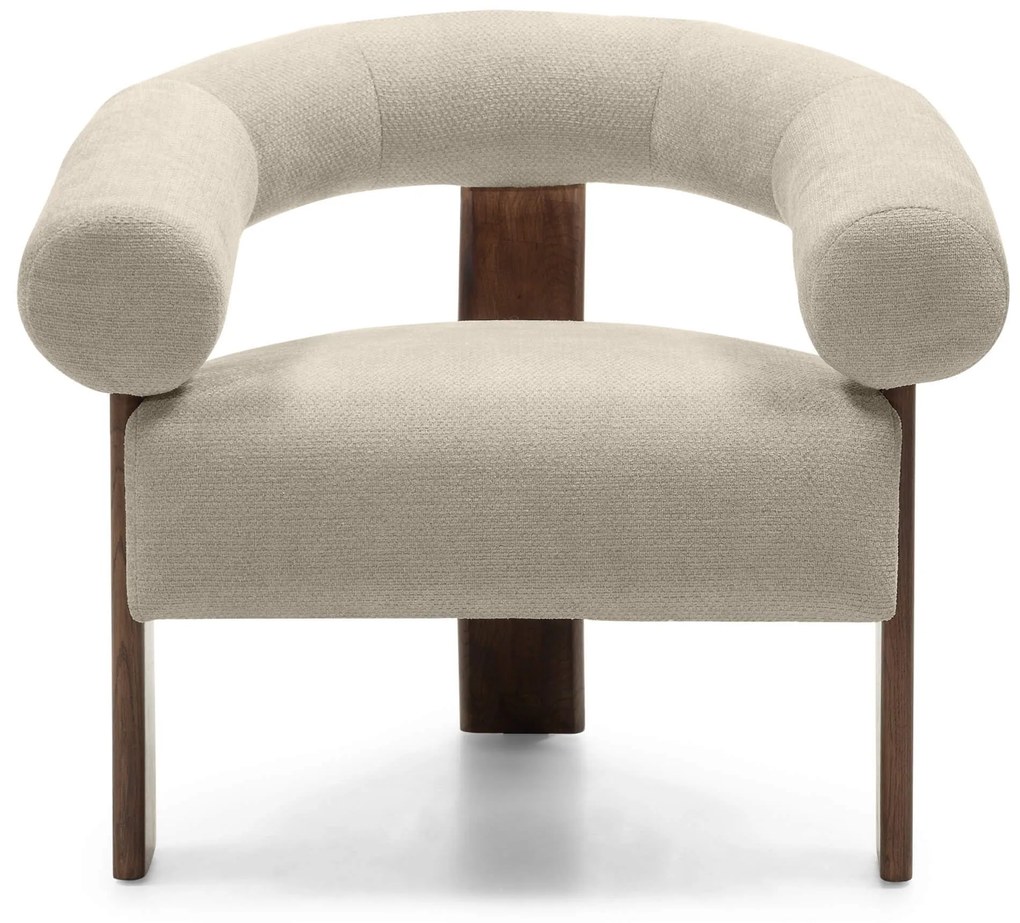 Beżowy designerski fotel KOKEI ALIA, dekor orzech