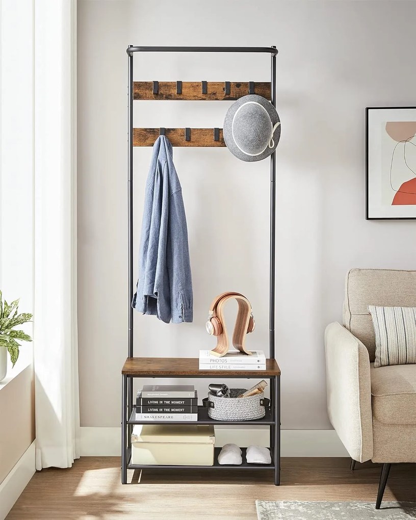 Ściana do przedpokoju TAYLOR z szafką na buty 180x64 cm, rustykalny brąz