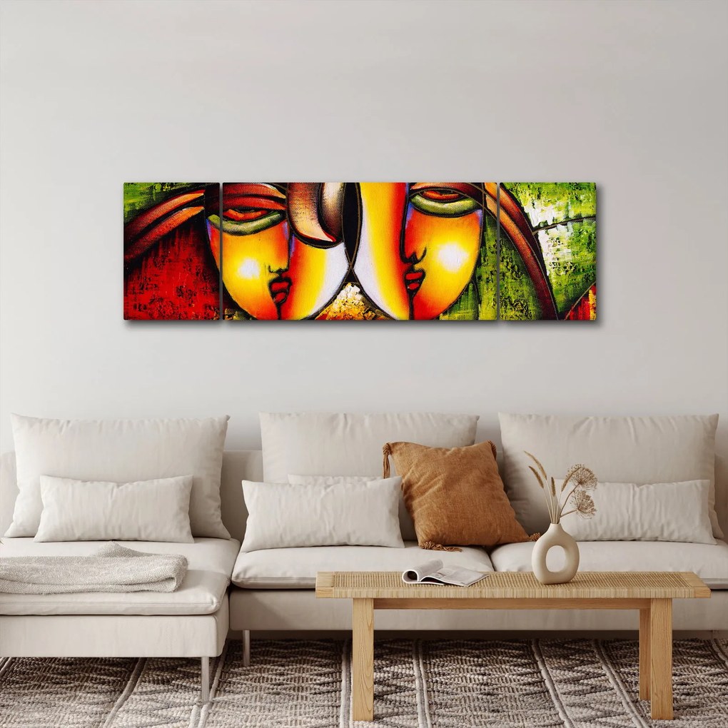 Obraz - Obraz olejny, abstrakcyjne twarze (170x50 cm)