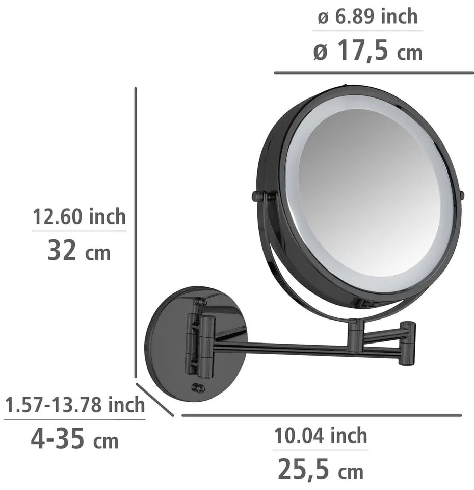 Lustro z oświetleniem/powiększające (powiększenie 5x) kosmetyczne ø 25,5 cm Lumi – Wenko