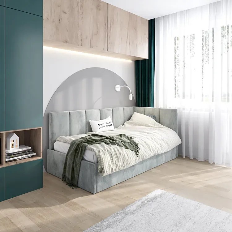 Popielate tapicerowane łóżko młodzieżowe 80x200 K0-T71