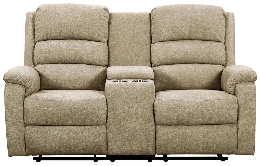 Kanapa 2-osobowa z elektryczną funkcją relax tkaniny taupe ze stolikiem NEVERS
