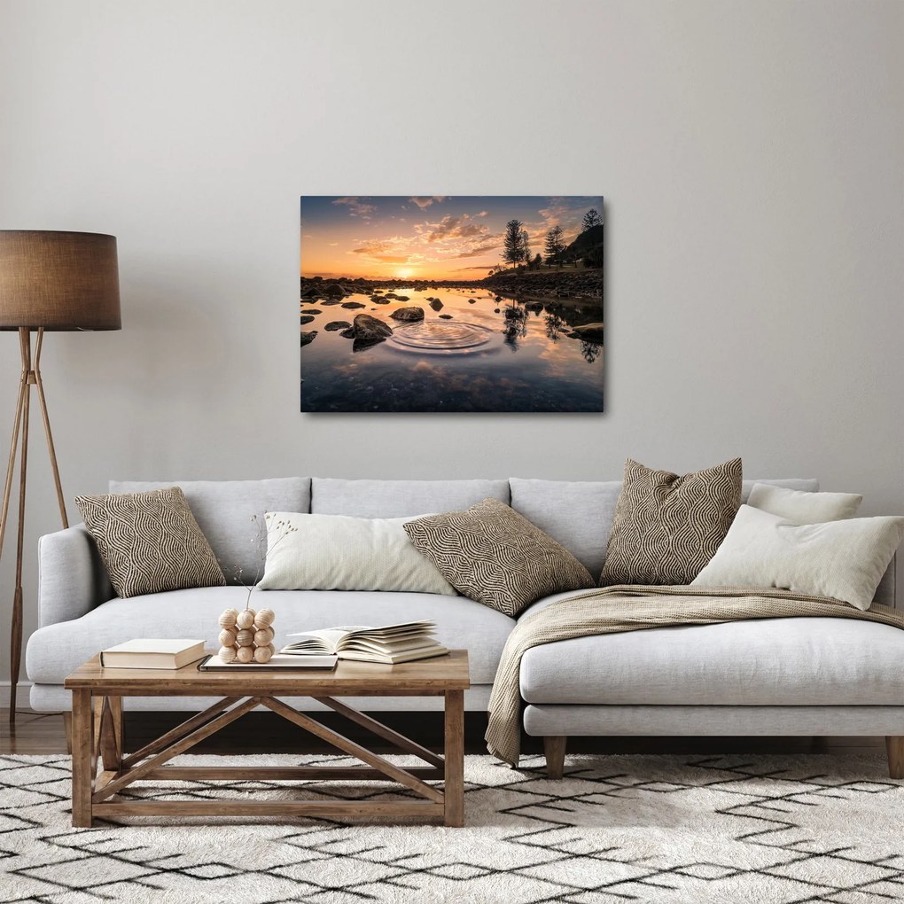 Obraz powierzchni wody o zachodzie słońca (70x50 cm)