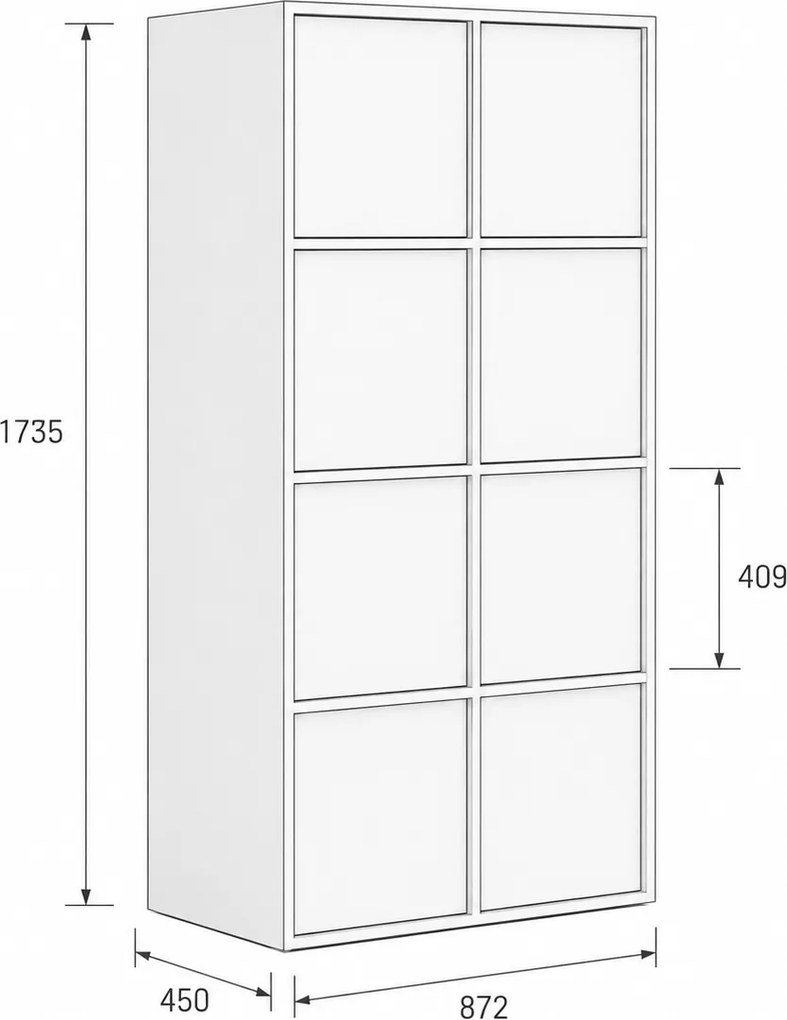Szafka biurowa FRAME, 8x drzwi, 872 x 450 x 1735 mm, PUSH-lock, dąb naturalny