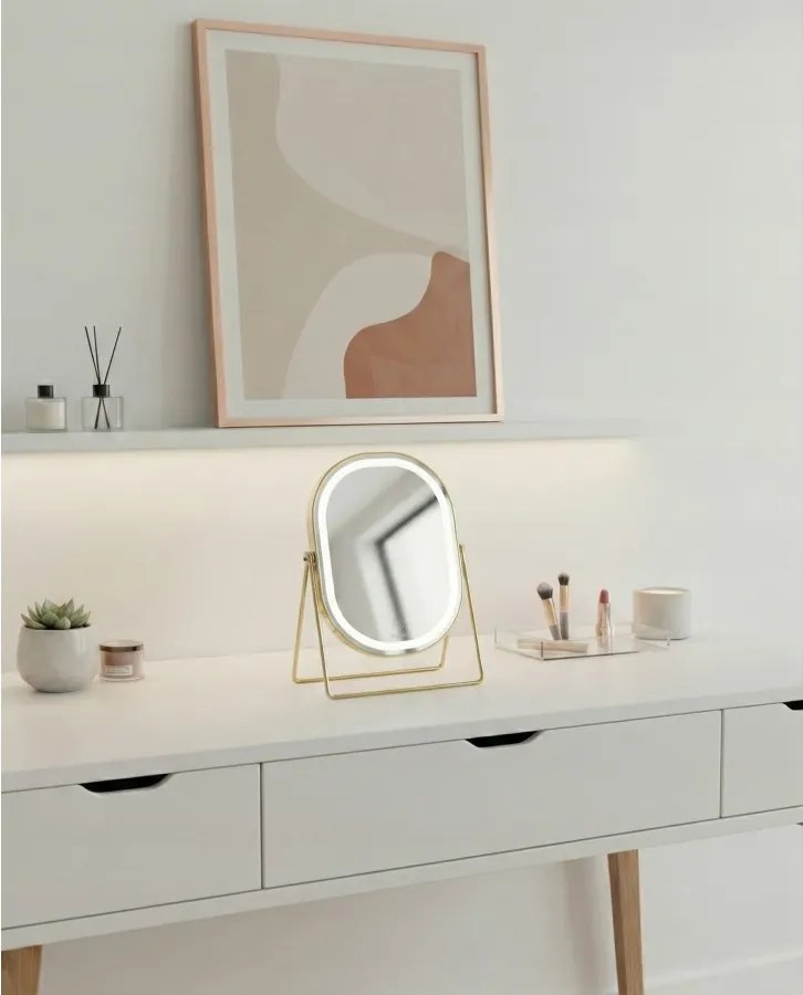 Lusterko Do Makijażu PREMIUM Kosmetyczne POŁYSK Metalowe PODŚWIETLANE LED