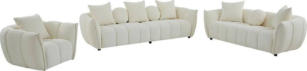 Kanapa 4-osobowa , Kanapa 3-osobowa i fotel obrotowy z beżowej tkaniny teksturowanej GONOLON