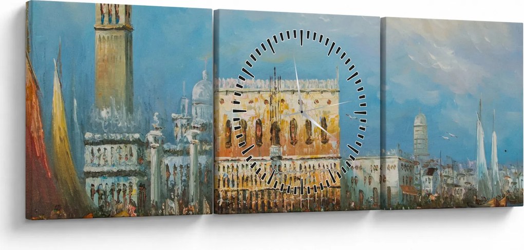 Obraz - Gondola przejeżdżająca przez Wenecję, obraz olejny (z zegarem) (90x30 cm)
