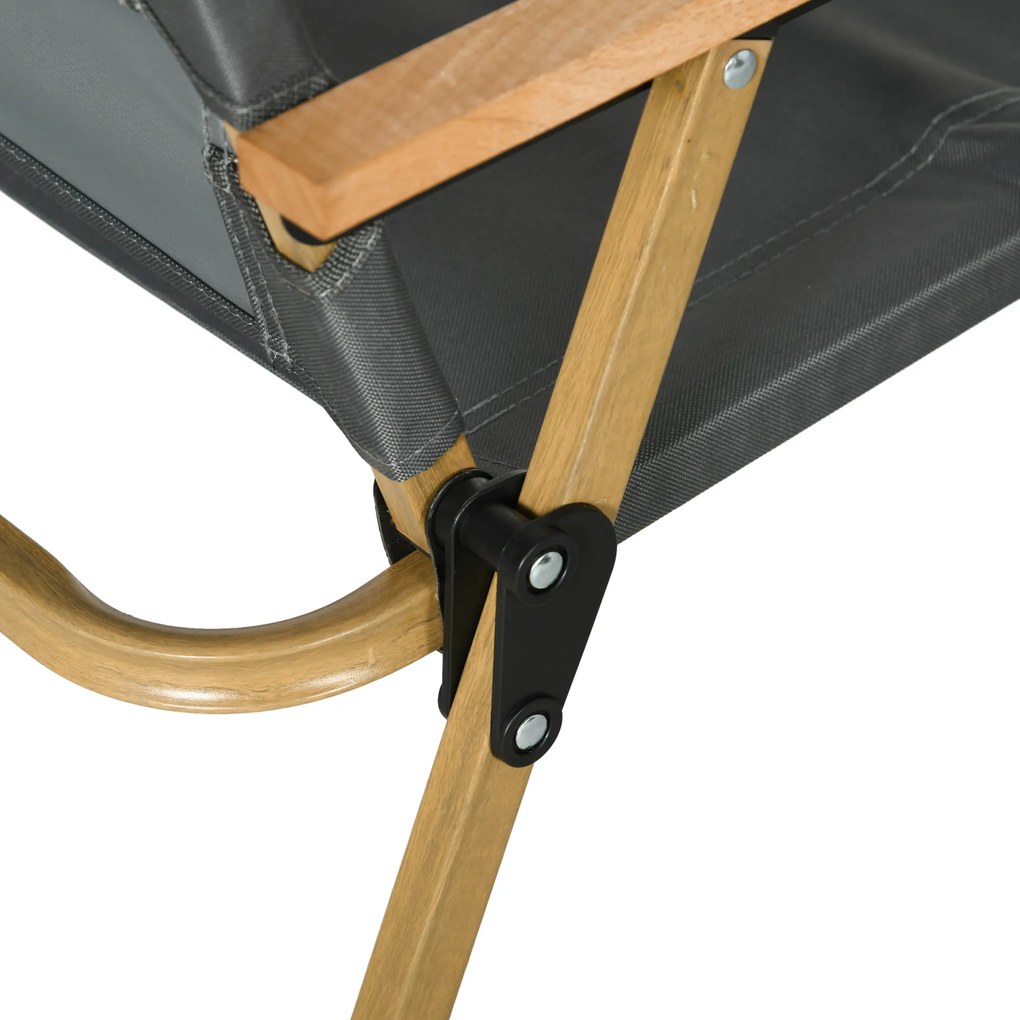 Outsunny Krzesła kempingowe, 2x Krzesło plażowe, składane, Stal, Wygląd drewna, Ciemnoszary