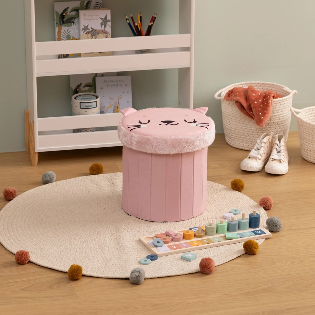 Różowa pufa kotek dla dzieci ANOKI, Ø 30 cm