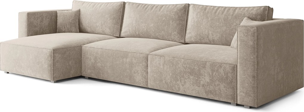 Masseno Narożnik TOLMO z funkcją spania i pojemnikiem na pościel Narozniki L, Rozkładana sofa - Kremowy, LUMO 55