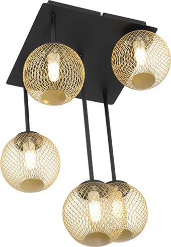 Nowoczesna lampa sufitowa czarna ze złotym 5-świateł - Athens Wire