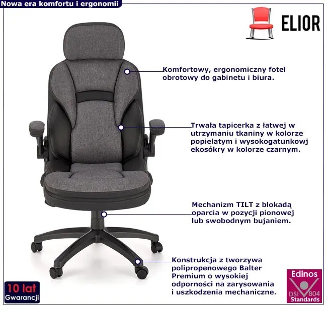 Popielato Biurowy Czarny Fotel Obrotowy C9-M40