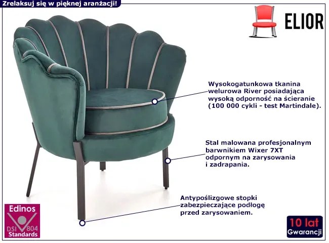 Zielony fotel wypoczynkowy muszelka G7-W13