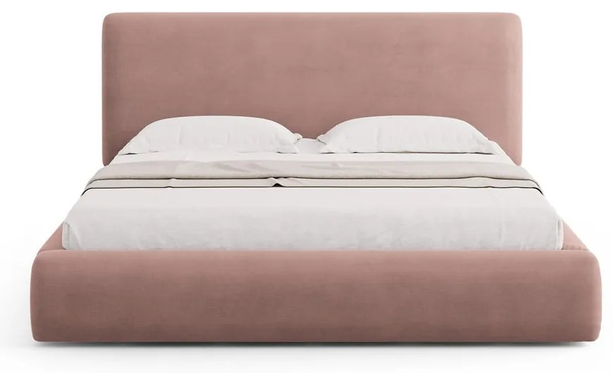 Różowe tapicerowane łóżko dwuosobowe ze schowkiem i stelażem 140x200 cm Colonel – Cosmopolitan Design