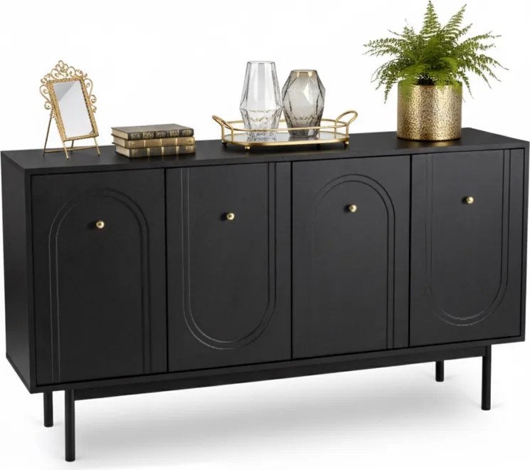Czterodrzwiowa komoda glamour Marlen 155 cm, kolor czarny