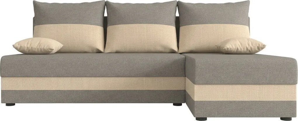 Rozkładana narożna sofa VALERIO SLIM 200x140 cm, jasnoszara/beżowa, uniwersalna + 2 poduszki GRATIS