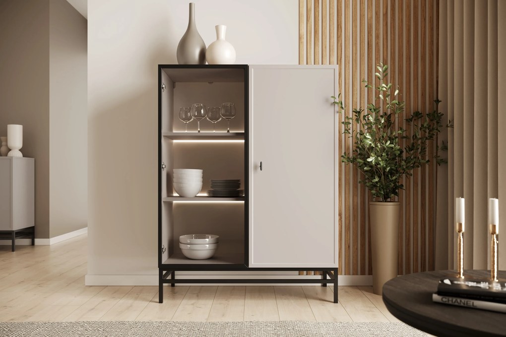 Witryna Lorini do salonu 100 cm - kaszmir / czarny uchwyt T-bar / stelaż