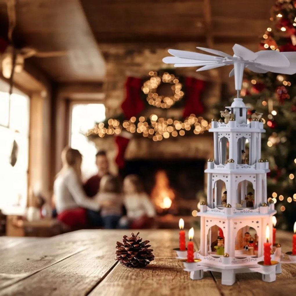 Spielwerk Piramida świąteczna MERRY, 60x20x20cm, biała