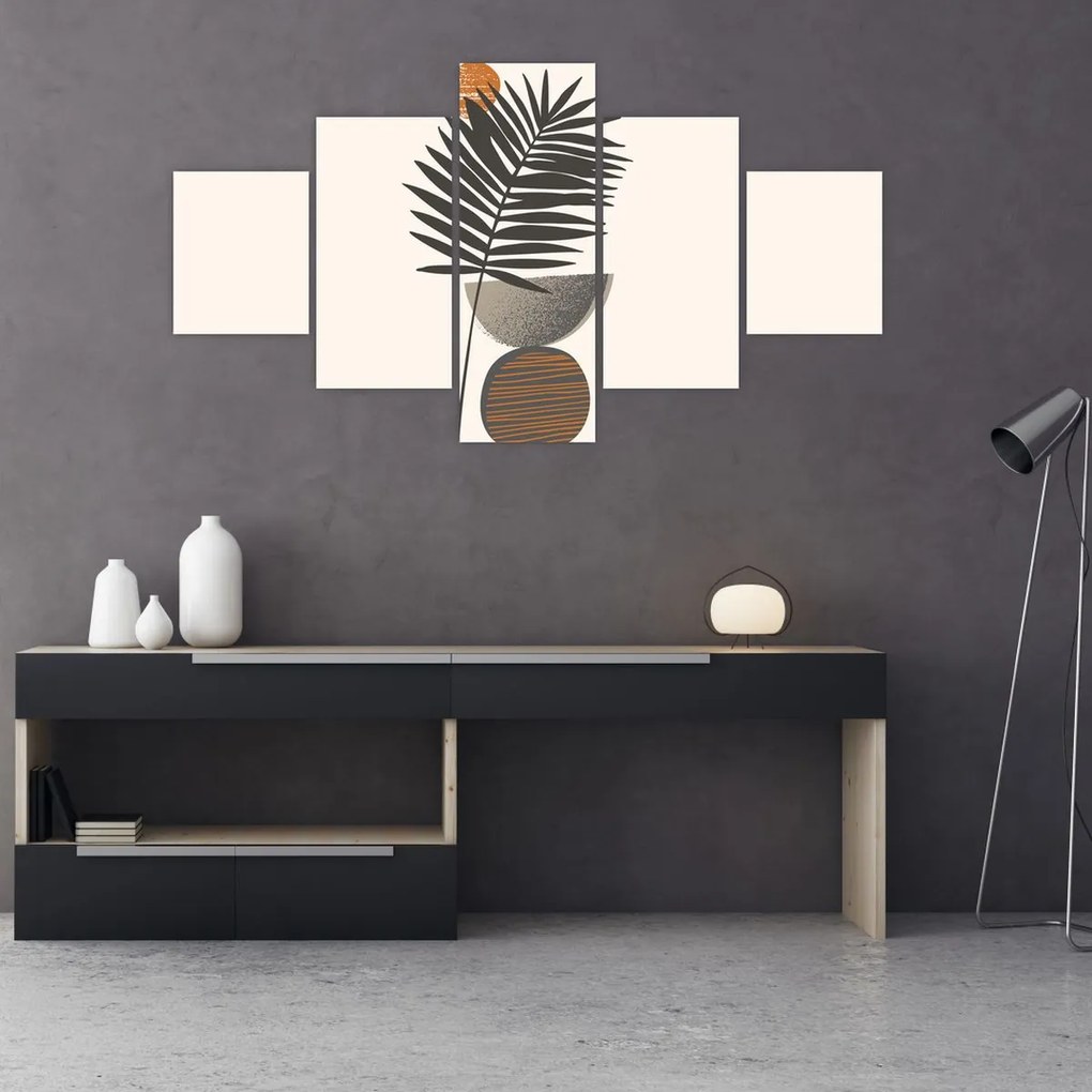 Obraz - Abstrakcja z liściem palmy (125x70 cm)