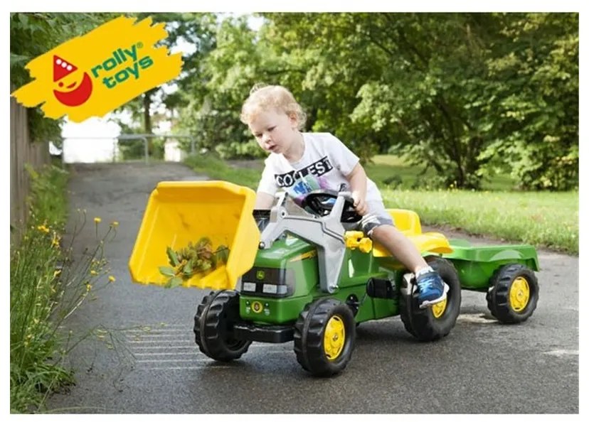 Rolly toys rollykid traktor na pedały john deere z łyżką i przyczepą