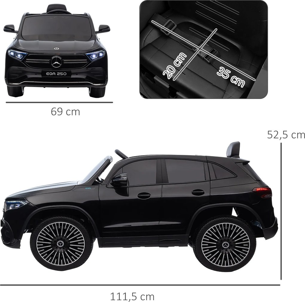 HOMCOM Samochód elektryczny dla dzieci z pilotem Czarny pojazd zdalnie sterowany 1115x69x525 cm | Aosom PL