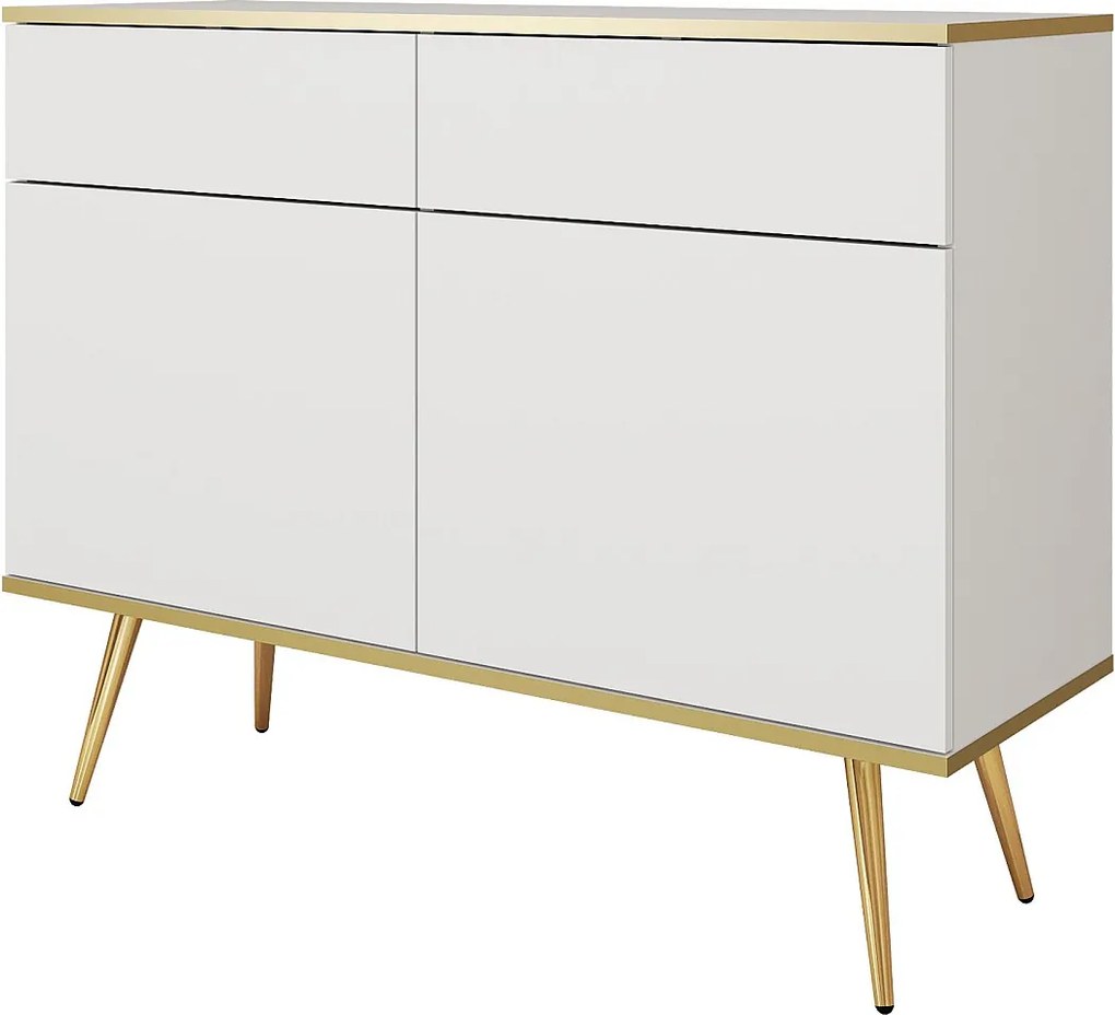 Komoda: biała, złote nogi, 107 x 85 x 39 cm