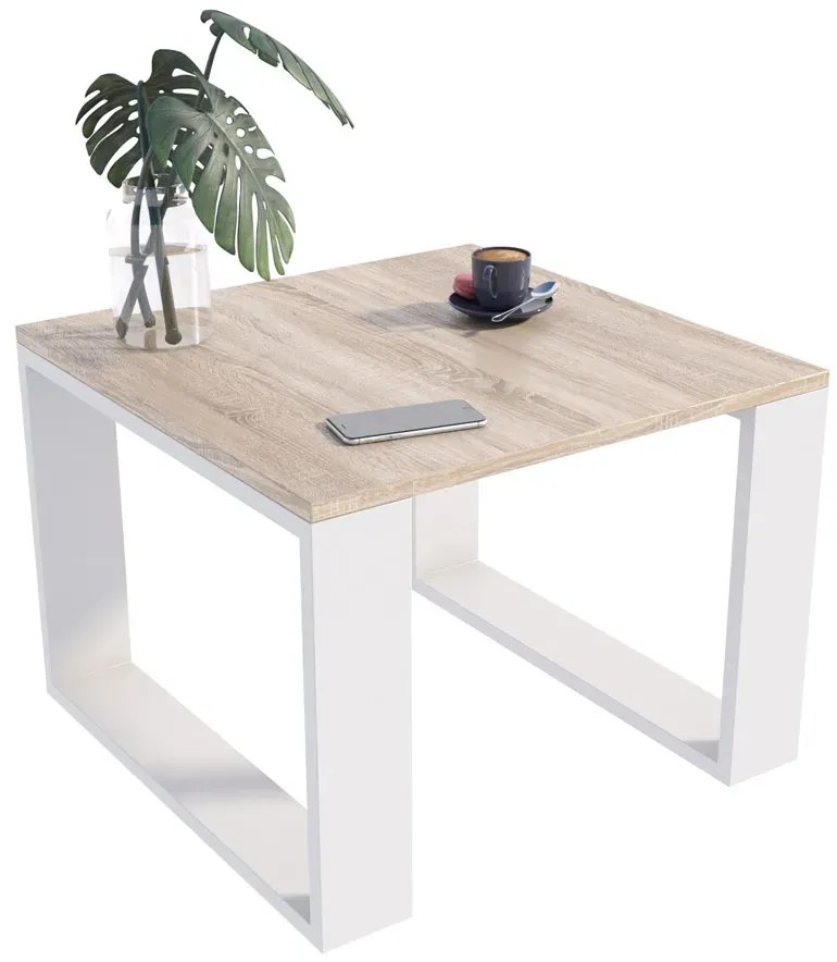 Skandynawski stolik kawowy kwadratowy dąb sonoma + biały M3-R81