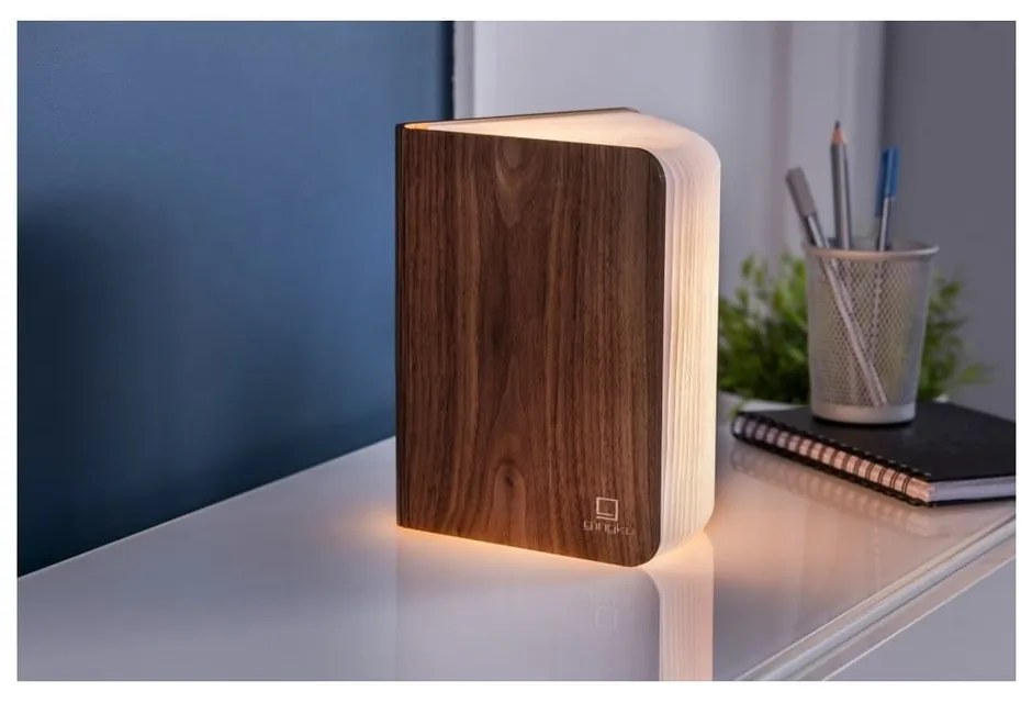Brązowa lampa stołowa LED z tekstylnym kloszem (wysokość 2,5 cm) Booklight – Gingko