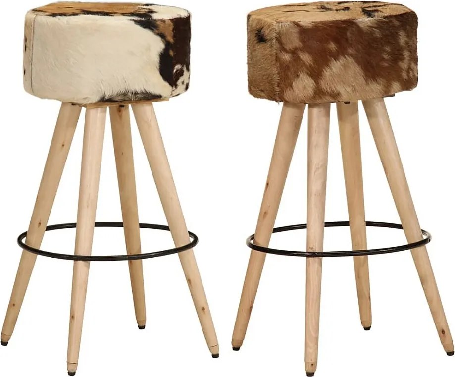 Zestaw 2 Stołków Barowych z Prawdziwej Skóry i Drewna Mango - Unikalny i Wygodny Design