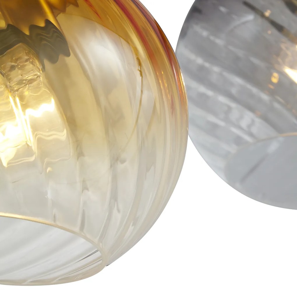 Brązowa lampa wisząca z dymionym bursztynowym i zielonym szkłem prostokątna 4-punktowa - Bao ArtDeco Oswietlenie wewnetrzne