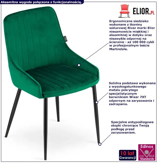 Zielone tapicerowane metalowe krzesło pikowane L5-C88