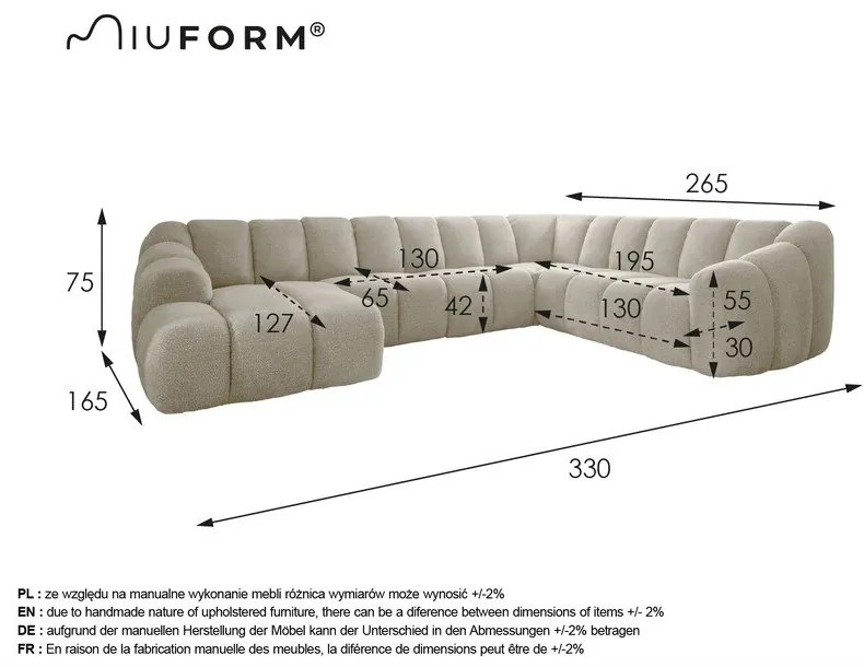Szary narożnik (prawostronny/w kształcie litery U) Shell – Miuform