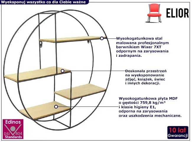 Okrągła metalowa półka ścienna - Murel