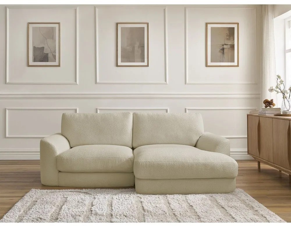 Beżowy narożnik z materiału bouclé (prawostronny/z szezlongiem) Leonore – Bobochic Paris