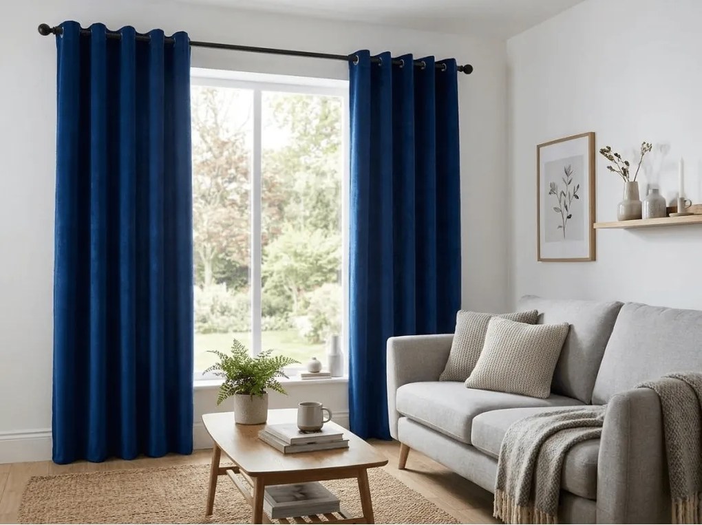 Zasłona zaciemniająca ELVIO VELVET 140x250 cm, granatowa Zawieszanie: Metalowe pierścienie