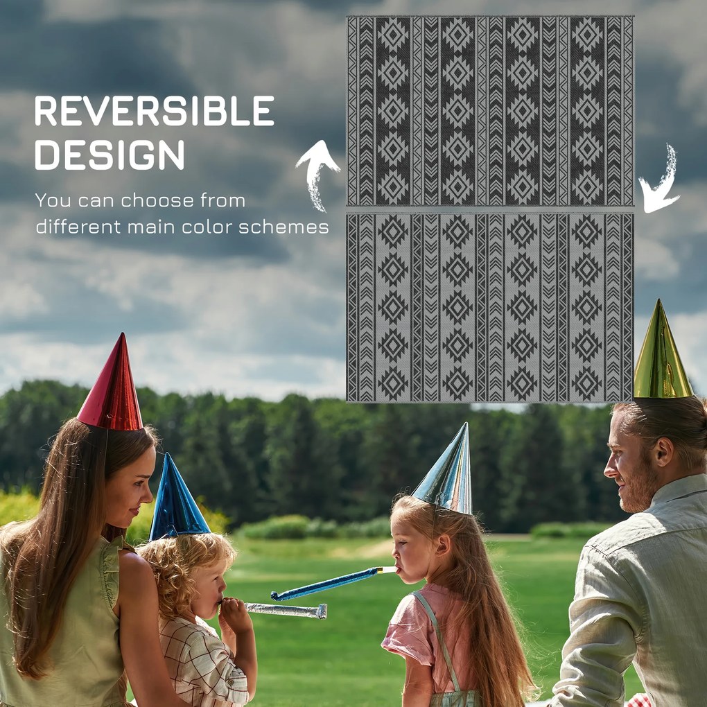 Outsunny Dywan do użytku zewnętrznego Wodoodporny Dwustronny Czarno-szary Wysokiej jakości 182x274cm | Aosom PL