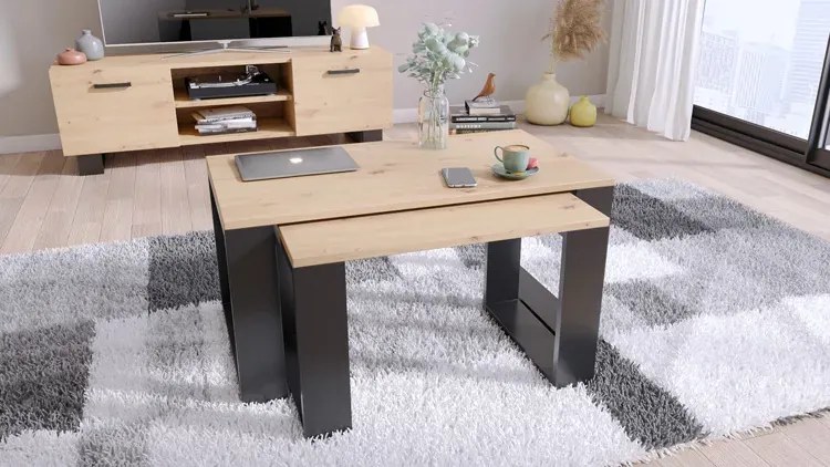 Podwójny Stolik Czarny Kawowy Dąb Artisan + E2-T53