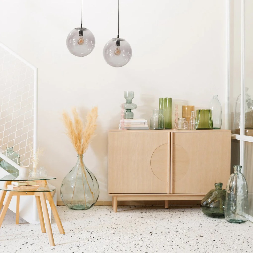 Wazon na kwiaty z zielonego szkła, nieregularna forma, 32 cm