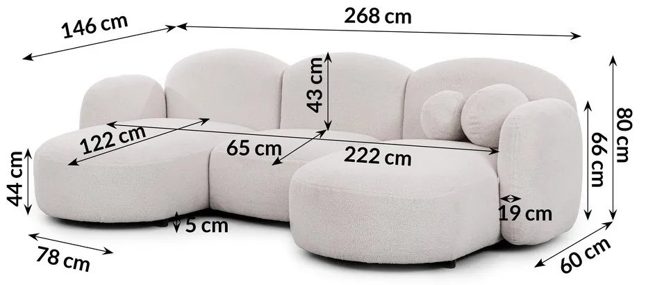 Kremowy narożnik z materiału bouclé (w kształcie litery U) Orbit – Ropez