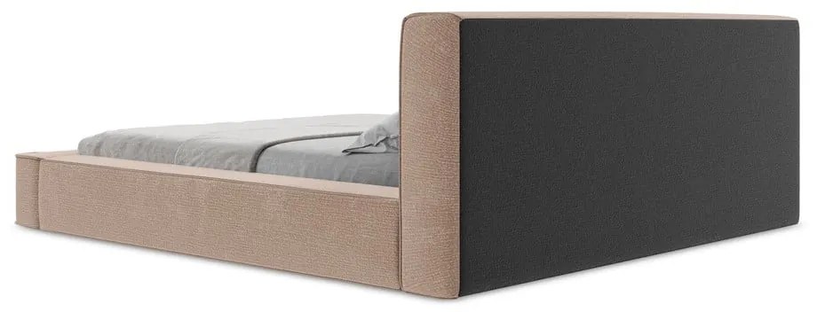 Jasnoróżowe tapicerowane łóżko dwuosobowe ze schowkiem i stelażem 160x200 cm Noho – Makamii