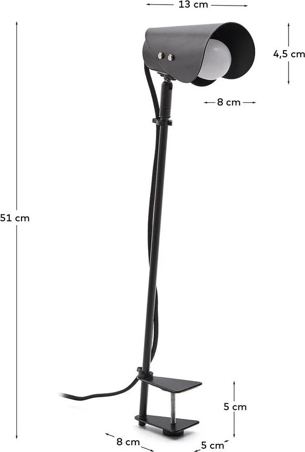 Czarna metalowa lampa stołowa z klipsem (wysokość 51 cm) Jula – Kave Home