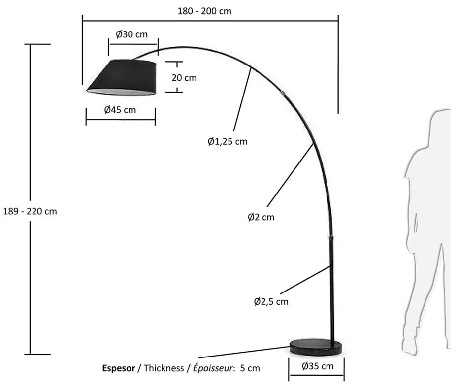 Czarna lampa stojąca z tekstylnym kloszem (wysokość 189 cm) May – Kave Home
