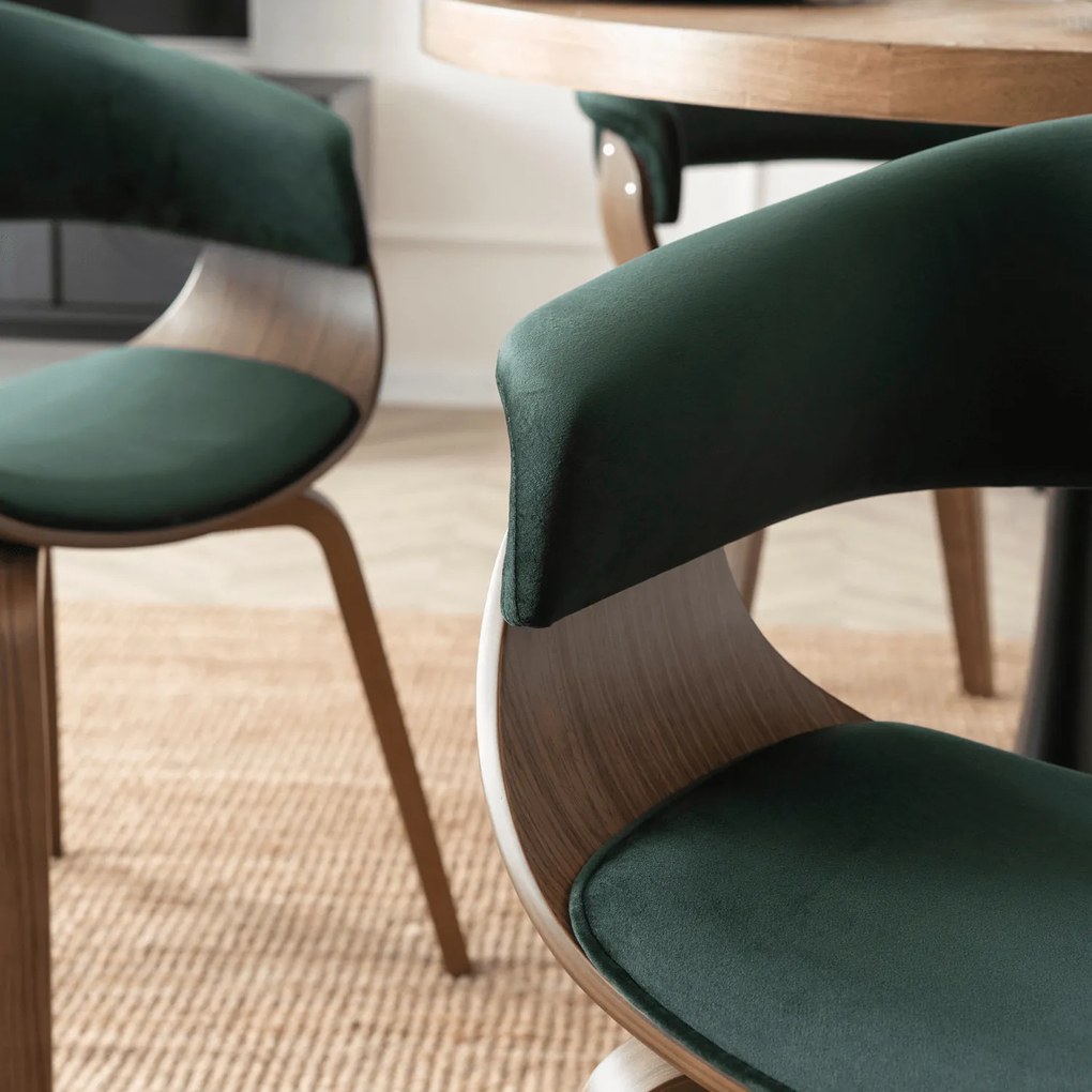 Krzesło Tapicerowane Z Drewna Giętego Do Jadalni GARY Zielone/Orzech Welurowe Nowoczesne Loft