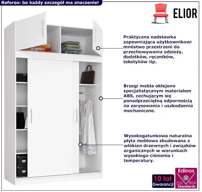 Biała szafa z nadstawką i przesuwnymi drzwiczkami N6-H95