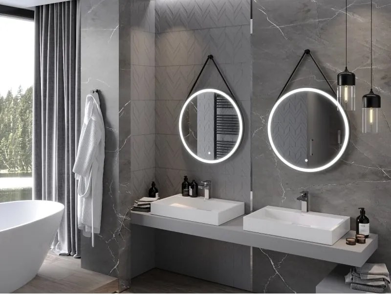 Mexen Reni lustro łazienkowe podświetlane, okrągłe 70 cm, LED 6000K, antypara, rama czarna - 9812-070-070-611-70