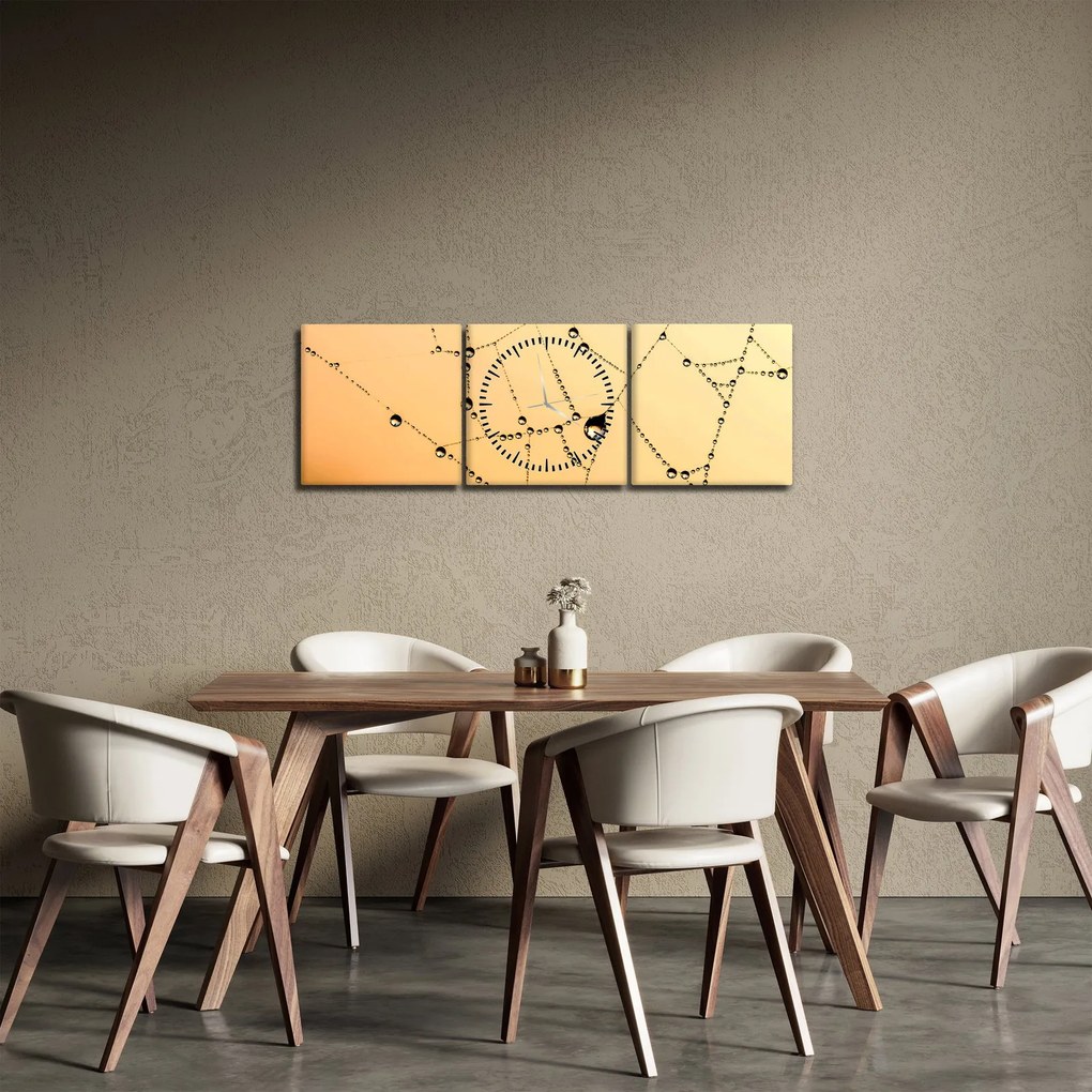 Obraz zroszonej pajęczyny (z zegarem) (90x30 cm)